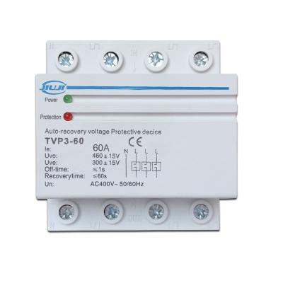 China SVC 63A 380V 4P Three Phase Four Wire Auto Recovery Over and Under Voltage Protector Reconnect Protective Device Din Rail Relay for sale