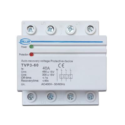 China SVC 40A 380V 4P Three Phase Four Wire Auto Recovery Over and Under Voltage Protector Reconnect Protective Device Din Rail Relay for sale