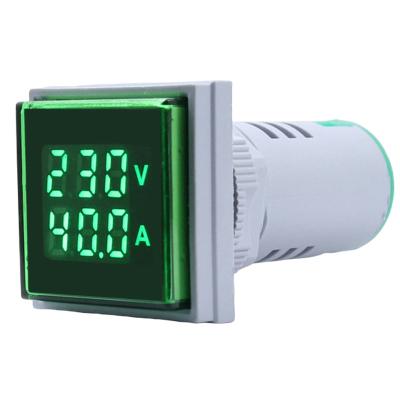 China AC60-500V 0-100A Voltmeter Ammeter 22mm Mini Digital Current Meter Voltage Amp Tester Dual LED Pilot Lamp Light Square Signal Indicator for sale