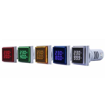 China AC60-500V 0-100A Voltmeter Ammeter 22mm Mini Digital Current Meter Voltage Amp Tester Dual LED Pilot Lamp Light Square Signal Indicator for sale