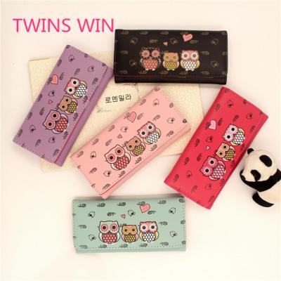 China 2019 New Fashion Fashion Korean Wholesale Cheap Colorful Cute Owl Design Online Shopping Pu Leather Zipper Long 104 for sale