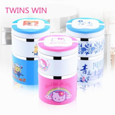 China Custom Cute Adult Insulated Lunch Box 110 3 Layers Stainless Steel Round 3D Bento Box Fashion Cartoon Cheap Wholesale Heatable for sale