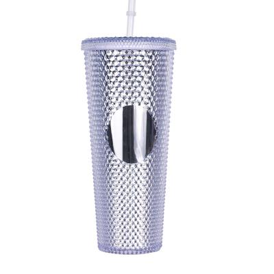 China Reusable KOREAN Christmas Plastic Cup Tumbler Double Wall Grid Studded Pineapple Tumbler With Straw WB008K for sale