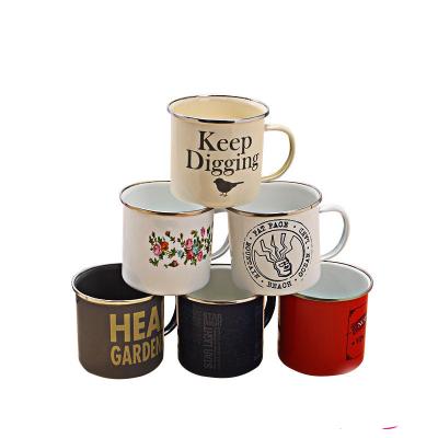 China Hot Selling Color 250ml 350ml Sublimation Metal Enamel Camping Mug Logo Printing Enamel Cup Viable Custom Hot Sale Metal Steel Mug for sale