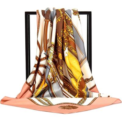 China Fashion Square 2021 Brand Design Ladies Popular Headband Travel Silk Square Scarf 90x90cm for sale