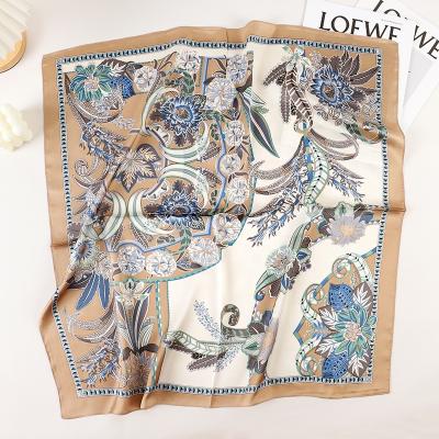 China New Gift Square Small Scarf Silk Elegant Artistic Satin Square Towel Scarves Women for sale