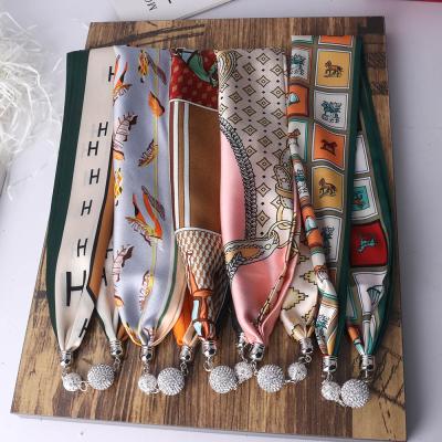 China 2022 wholesale custom made 100% cheap digital printing satin bib scarf color women's long summer long neckerchief for sale