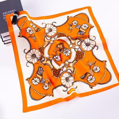 China Fashion long pumpkin carriage twill printed small scarf 60cm silk scarf lady's square silk scarf wholesale customization autumn for sale