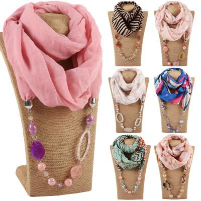 China High Quality Long Fashion Collar Scarf Elegant Accessories Jewelry Scarf With Various Color For Ladies for sale