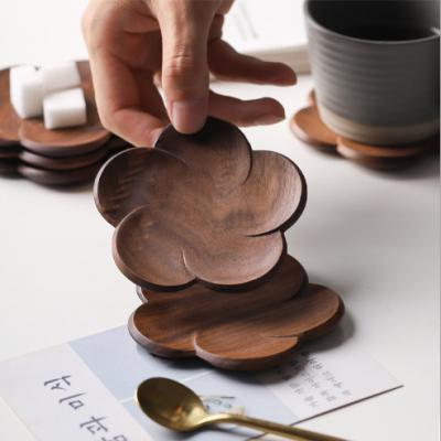 China Plum Blossom Coaster Holder Set Natural Organic Wood Viable For Drinkware Cups Dinner Decor Hot Seller Classic Mug Mat for sale