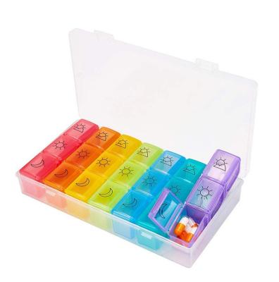 China 21 Grid Compartments Portable Eco Friendly Tablet Container Pill Box for sale