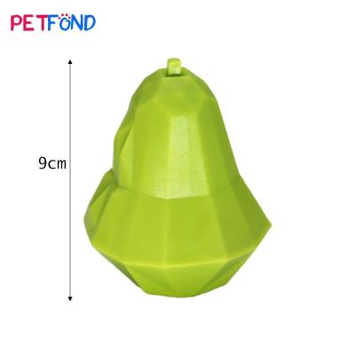 China Viable Fruit TPR Pear Shaped Soft Rubber Treat Dispenser Dog Chew Dispensing Toy for sale