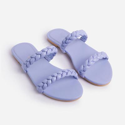 China Fashionable New Fashion Trend Summer Hemp Slides Solid Color Rope Woven Female Outdoor Flat Sandals for sale