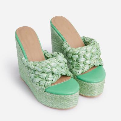 China Fashion Trend Hemp Rope Weave High Quality High Heel Round Toe Wedge Sandals Outdoor Slippers For Women for sale