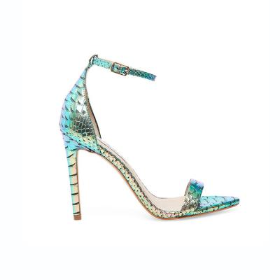 China High Heel Fashion Trend Design Fish Skin Ankle Stiletto Sandals Strap Material For Ladies for sale