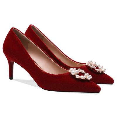 China Factory Price Breathable Popular High Toe Pumps With Flower High Heel Bridal Shoes For Ladies Wedding for sale