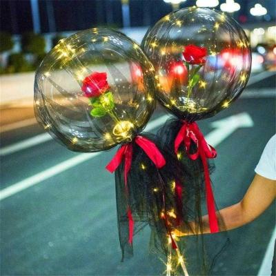 China Rose Party Wedding Decoration Luminous Balloons Transparent Bouquet Bobo Ball Rose Valentines Day Gift Birthday Gift Toy LED Balloon for sale