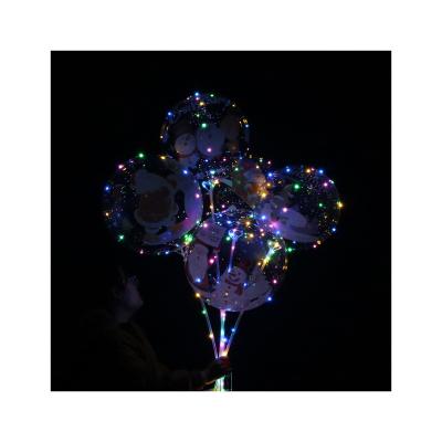 China Toy Clear Promotional Flower in Bobo Balloon Glowing in Dark Globos Flashing Light Up Bubble Led Bobo Balloons with Stick String for sale