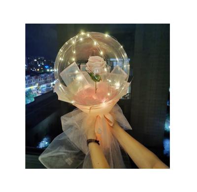 China Gift Toy Rose Flashing Light Bobo Ball Valentines Day Gift Birthday Party Led Luminous Balloon Rose Bouquet Transparent Bubble for sale