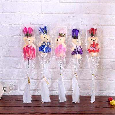 China Rose Flower Soap Flower Birthday Rose Romantic Valentine's Day Simple Multicolor PVC Bear Creative Gift Decoration Home Supplies 1Pc for sale