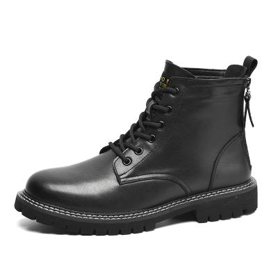 China Black Men's Mid Top Leather Work Motorcycle Boots British Soft Upper British Style Breathable for sale