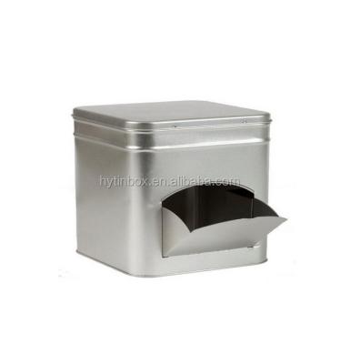 China Recycled Materials Square Shape Cookie Dispenser Tin Container With Side Opening Door for sale