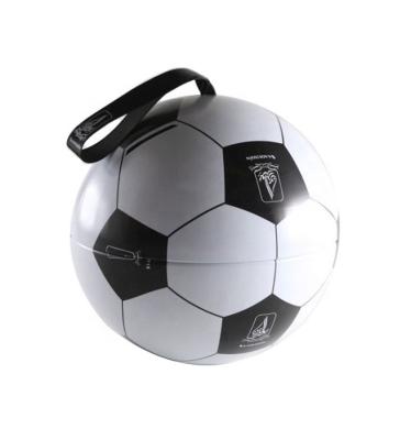 China Recycled Materials Football Design Tin Ball Tin Bauble With Ribbon For Candy And Chocolate Packaging for sale