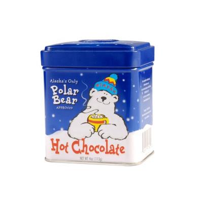 China Recycled Materials Shape Polar Bear Design Rectangular Hot Chocolate Tin Box With Stackable Lid for sale