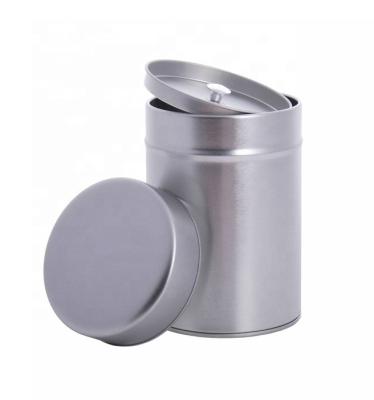 China Recycled Materials Silver Finish Single Matte Round Tea Tin Box With Double Lids for sale