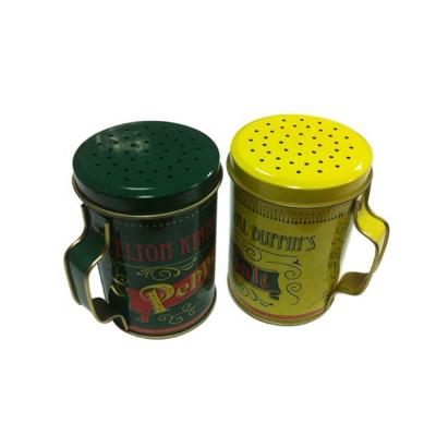 China Mini Recycled Materials Tin Spice Shaker Salt Pot Pepper Shaker With Pouring Holes On Lid Top for sale