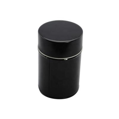 China Recycled Glossy Black Materials Color Round Pet Food Container Dog Treats Tin Canister Metal Storage Box for sale