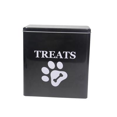 China Custom Branding Food Grade Recycled Materials 350g Large Size Rectangular Shape Cat And Dog Treats Pet Food Storage Tin Container for sale