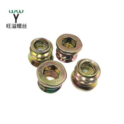 China Heavy Industry Copper Plated Head Countersunk Hex Nuts Wood Furniture Nuts Screw Socket With Internal And External Tooth Nuts for sale