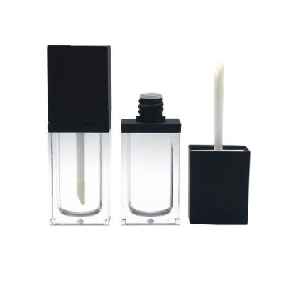 China Custom Flat Empty Mute Black Lid 10ml Square Lip Gloss Tube Container Cosmetic for sale