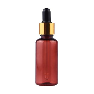 China Cosmetic Packaging 30ml PET Plastic Head Plated Cap Glue Head Fine Oil Bottle Cosmetic Dropper Bottle for sale