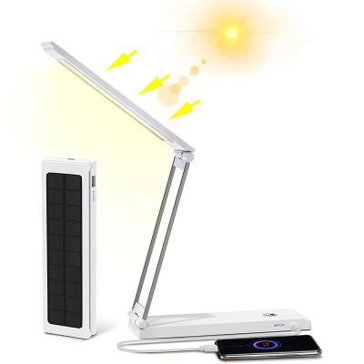 China USB Rechargeable and Solar Powered Desk Light Light Memory Function with Power Bank Foldable LED Solar Desk Lamp for Office Travel Emergency Lighting for sale