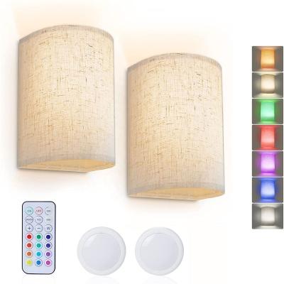 China Minimalist The Latest Designs Cloth Lampshade Battery Dimmable RGB Dimmable Fabric Rechargeable Remote Control Indoor Wall Lamp for sale