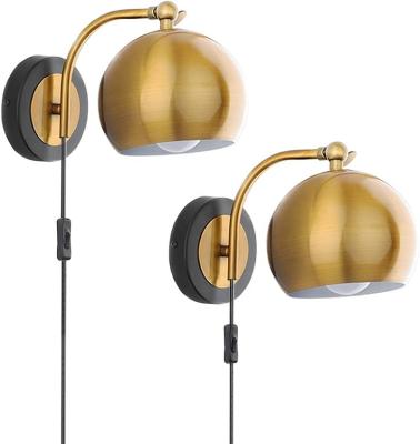 China Retro Wall Light Golden Ball Shade Home Bedroom Bedside Bathroom Indoor Wire Switch Adjustable Vintage Industrial Wall Lamp for sale