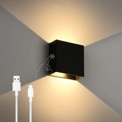 China Hot Sale USB Dimmable Touch Control Rechargeable Aluminum Modern Wall Pattern Touch Sensor Light Through Light Up Wireless LED Wall Lamp for sale