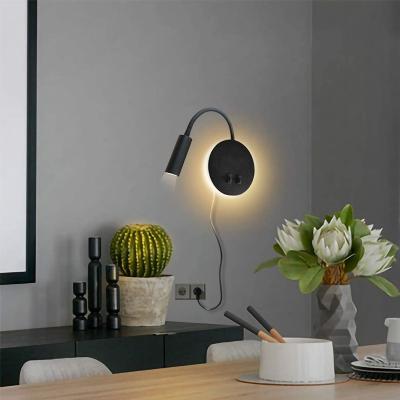 China Modern Hot Sale Hotel Bedside Lamp 3W+6W Switch LED Wall Light With Cable Plug Bedroom Reading Arm Light Flexible Adjustable Wall Lamp for sale