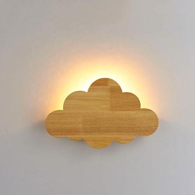 China Minimalist Nordic Minimalist Wooden Cloud Light Oak LED Wall Light Kids Room Bedroom Bedside Lamp New Wall Lamp Wood Night Light Indoor for sale