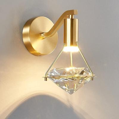 China Hotel Bedroom Living Room Hallway Corridor Crystal Lamp Wall Lighting Brass Modern Luxury Rhombus Hardware Decor LED Crystal Wall Light for sale