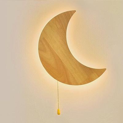 China Modern New Hot Sale Modern Wooden Moon LED Wall Light For Kids Room Bedroom Bedside Lamp Indoor Wooden Moon Wall Lamp 3000K-6000K for sale