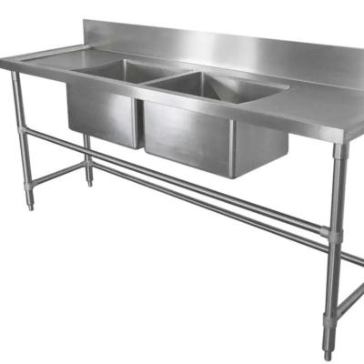 China With faucet stainless steel double bowl sink with right and left bench for sale