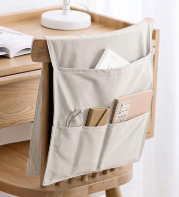 China Minimalist Cool Gray Sofa Arm Remote Control Organizer Cotton Canvas Storage Bag for sale