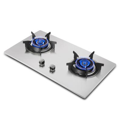 China RV built-in dual function gas stove, thickened brushed stainless steel panel, gas liquefied gas stove for sale