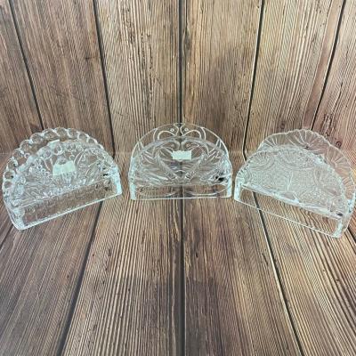 China Contemporary wholesale transparent embossing glass paper napkin holders for table decoration for sale