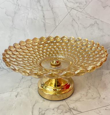 China 2021 Sustainable Fruit Dish Large Warm Amber Glass Dessert Dish For Wedding Holidays And Home Use for sale