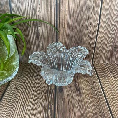 China 2021 modern luxury hot-saling flower shape glass candlestick without cover for party atmosphere and home decoration for sale