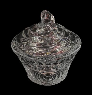 China 2021 Viable New Round Embossed Glass Candy Jar Dessert Jar Jewelry Box With Lid for sale